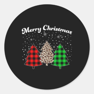 Merry Christmas Tree Buffalo Plaid Xmas Family Mat Classic Round Sticker