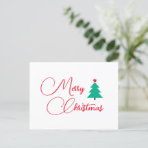 Merry Christmas Tree Calligraphy Holiday Postcard