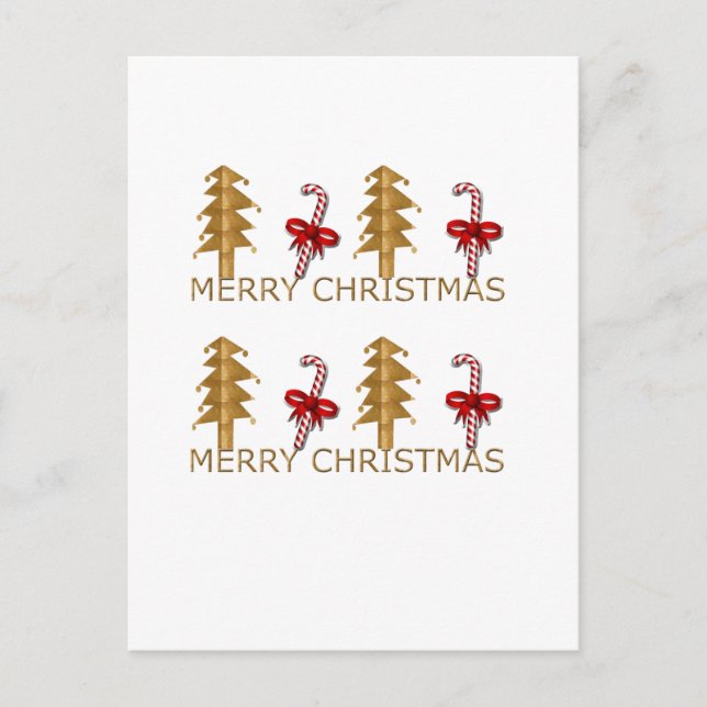 Merry Christmas Tree Candy red gold Holiday Postcard (Front)
