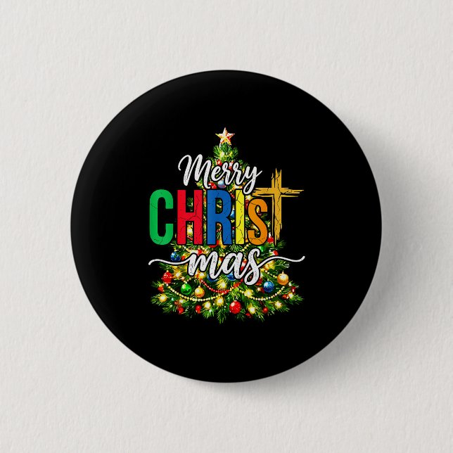 Merry Christmas Tree Christian Xmas  6 Cm Round Badge (Front)
