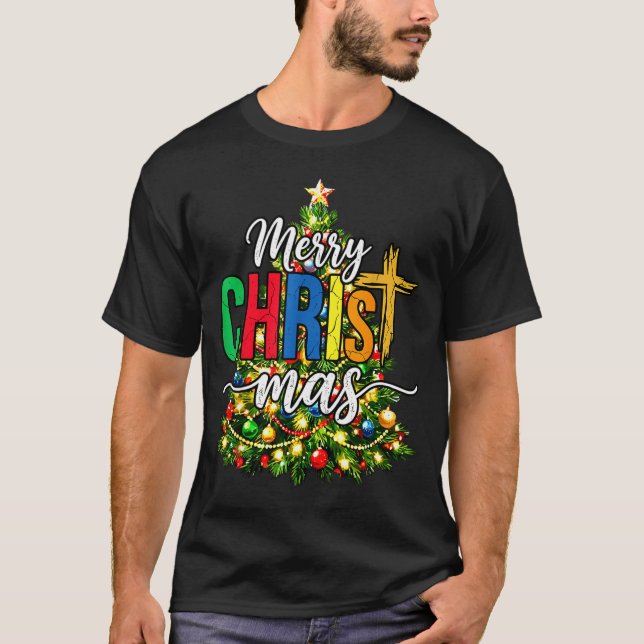 Merry Christmas Tree Christian Xmas  T-Shirt (Front)