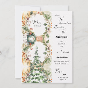 Merry Christmas Tree Classic Floral Party Invitation