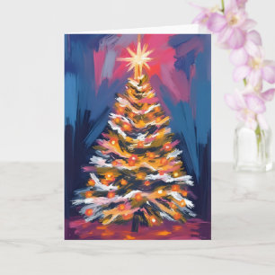 Merry Christmas Tree Colourful Watercolor Card