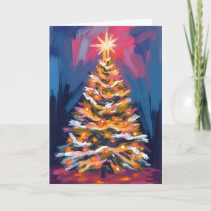 Merry Christmas Tree Colourful Watercolor Holiday Card