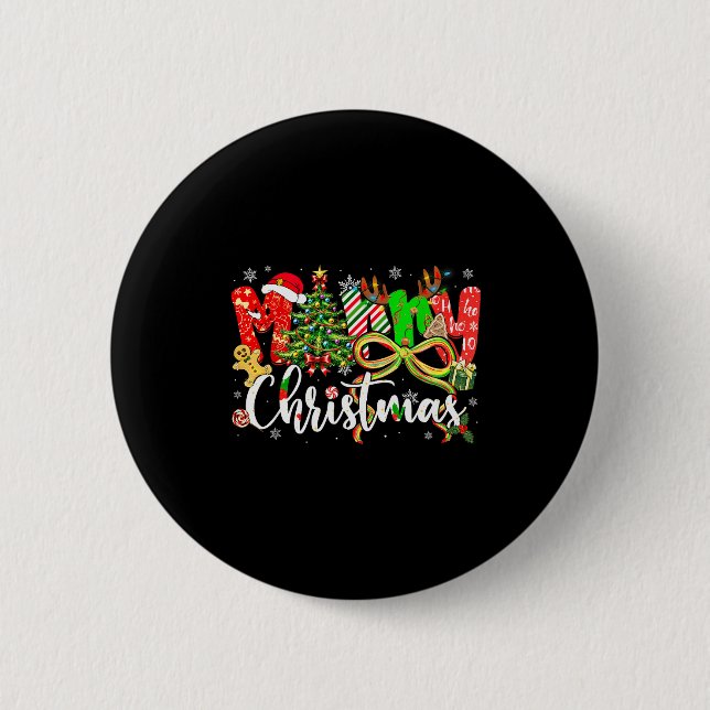 Merry Christmas Tree Coquette Bow Xmas Holiday Gir 6 Cm Round Badge (Front)