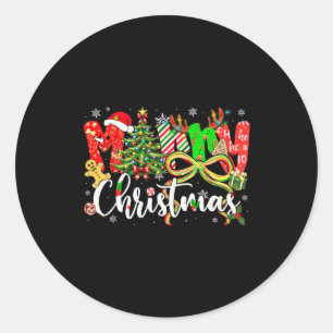 Merry Christmas Tree Coquette Bow Xmas Holiday Gir Classic Round Sticker
