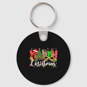 Merry Christmas Tree Coquette Bow Xmas Holiday Gir Key Ring