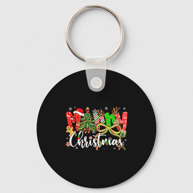 Merry Christmas Tree Coquette Bow Xmas Holiday Gir Key Ring (Front)