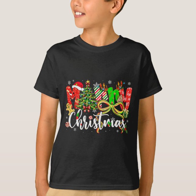 Merry Christmas Tree Coquette Bow Xmas Holiday Gir T-Shirt (Front)