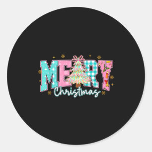 Merry Christmas Tree Coquette Bow Xmas Holiday Wom Classic Round Sticker