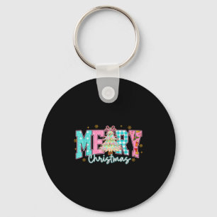 Merry Christmas Tree Coquette Bow Xmas Holiday Wom Key Ring