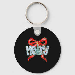 Merry Christmas Tree Coquette Bow Xmas Holiday Wom Key Ring