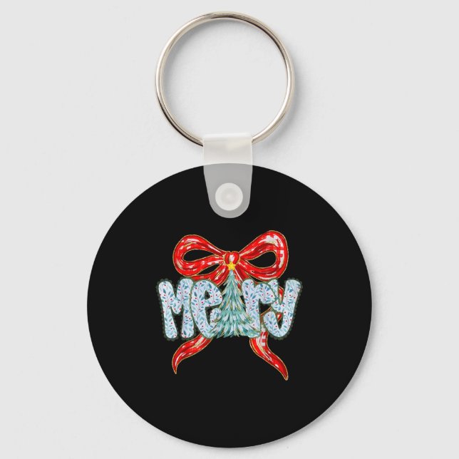 Merry Christmas Tree Coquette Bow Xmas Holiday Wom Key Ring (Front)