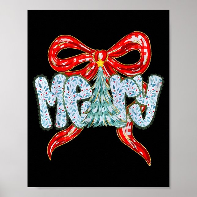 Merry Christmas Tree Coquette Bow Xmas Holiday Wom Poster (Front)