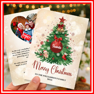 Merry Christmas Tree Custom PHOTO Family Name Holiday Card