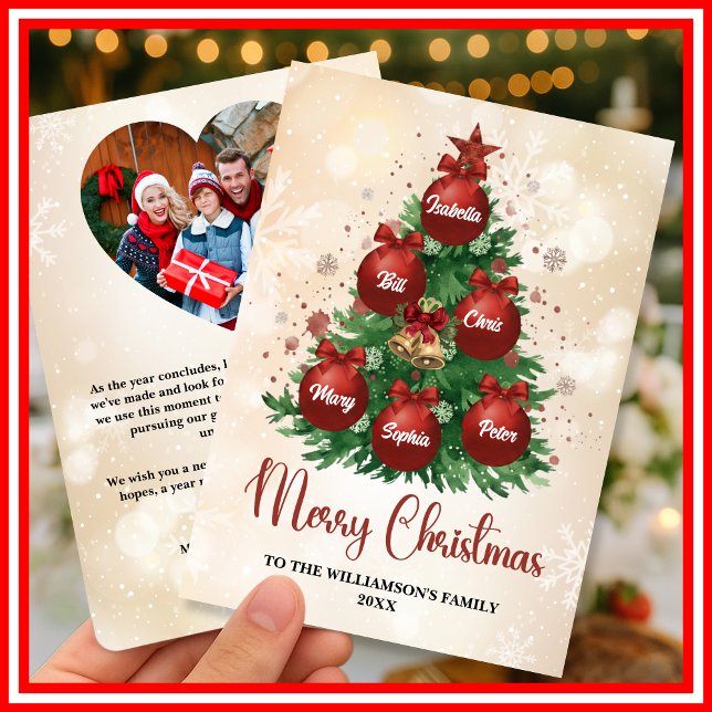 Merry Christmas Tree Custom PHOTO Family Name Holiday Card (Creator Uploaded)