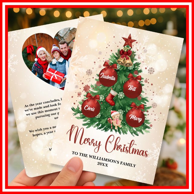 Merry Christmas Tree Custom PHOTO Family Name Holiday Card (Creator Uploaded)