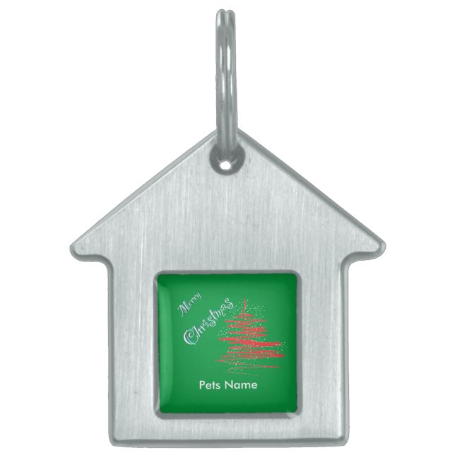 Merry Christmas Tree, Customise Pet ID Tag (Front)