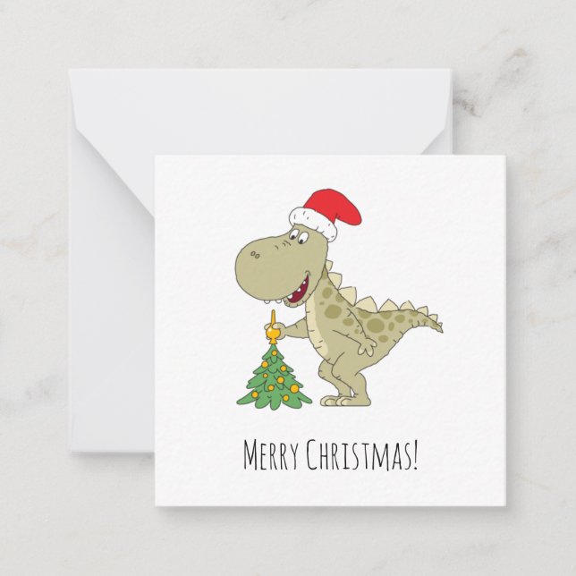 Merry Christmas Tree Cute Dinosaur Santa Hat  Card (Front)