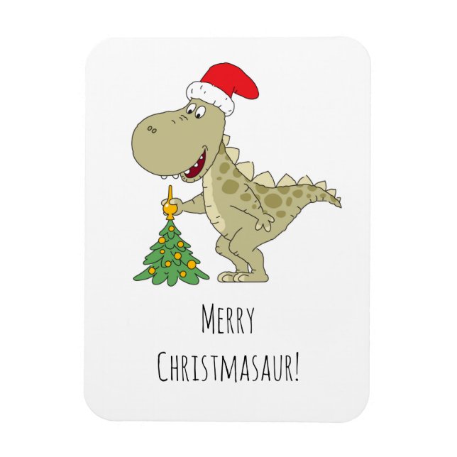 Merry Christmas Tree Cute Dinosaur Santa Hat Magnet (Vertical)