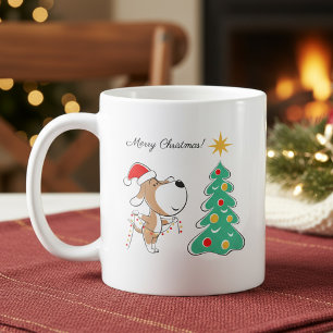 Merry Christmas Tree Cute Dog in Santa Hat Coffee Mug