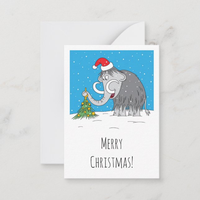 Merry Christmas Tree Cute Mammoth Santa Hat Card (Front)