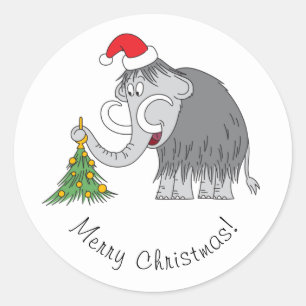 Merry Christmas Tree Cute Mammoth Santa Hat Classic Round Sticker