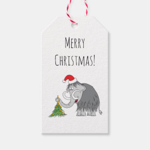 Merry Christmas Tree Cute Mammoth Santa Hat Gift Tags