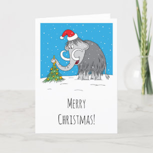 Merry Christmas Tree Cute Mammoth Santa Hat Holiday Card