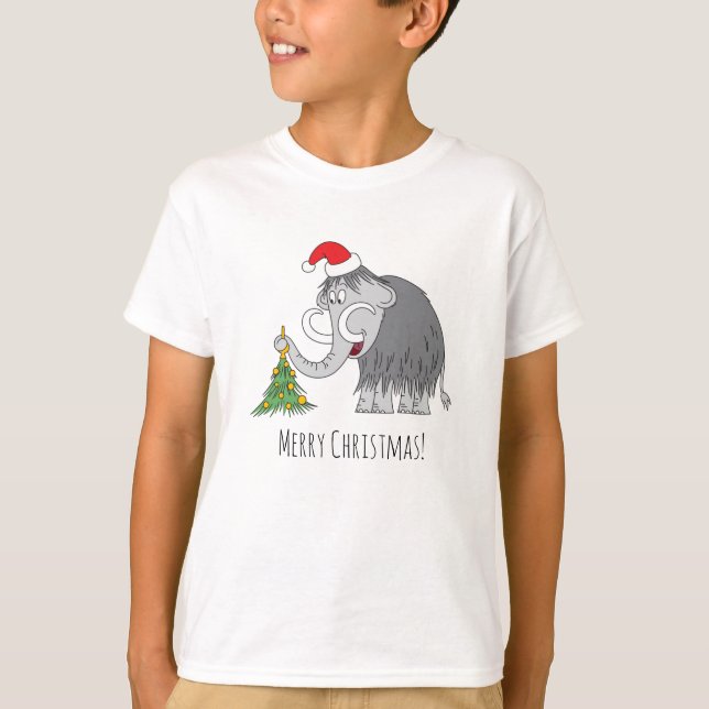 Merry Christmas Tree Cute Mammoth Santa Hat T-Shirt (Front)