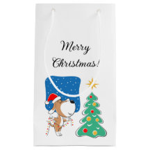 Merry Christmas Tree Cute Puppy Dog Santa Hat