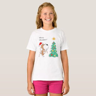 Merry Christmas Tree Cute Puppy Dog Santa Hat T-Shirt
