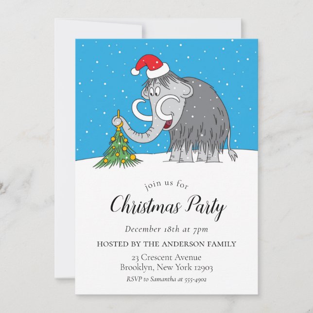 Merry Christmas Tree Cute Santa Hat Mammoth Party Invitation (Front)