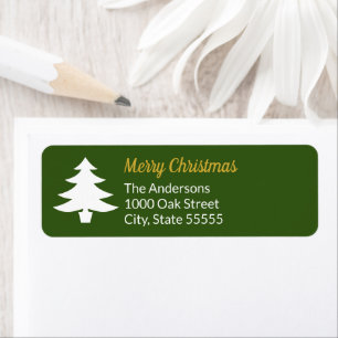 Merry Christmas Tree Dark Green and White Name