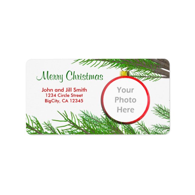 Merry Christmas Tree Decoration Photo Frame Label (Front)