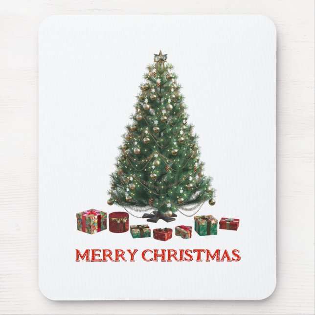 Merry Christmas. Tree (design 1) with gifts Mouse Mat (Front)