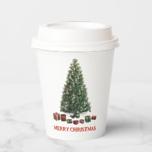 Merry Christmas. Tree (design 1) with gifts Paper Cups