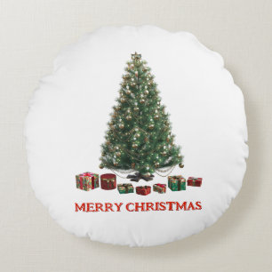 Merry Christmas. Tree (design 1) with gifts Round Cushion