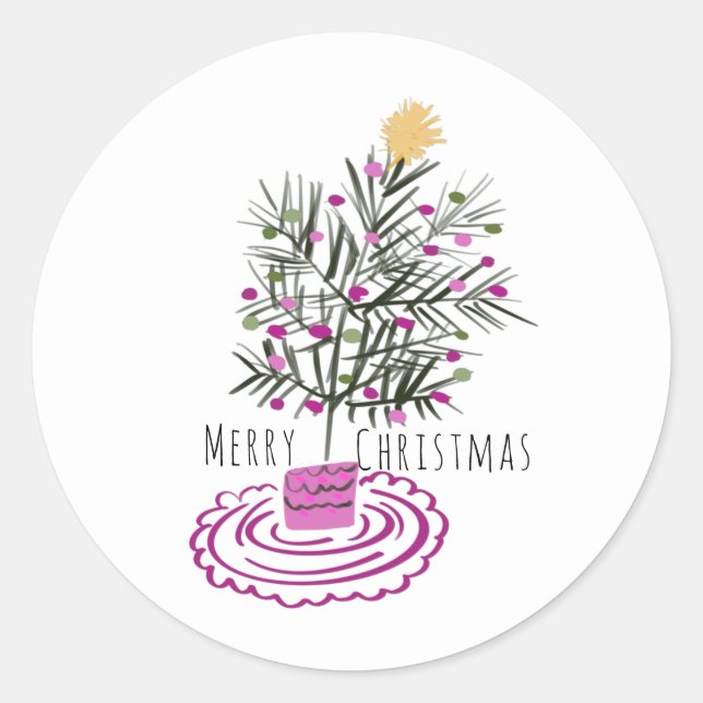Merry Christmas Tree Doodle Art Classic Round Sticker (Front)