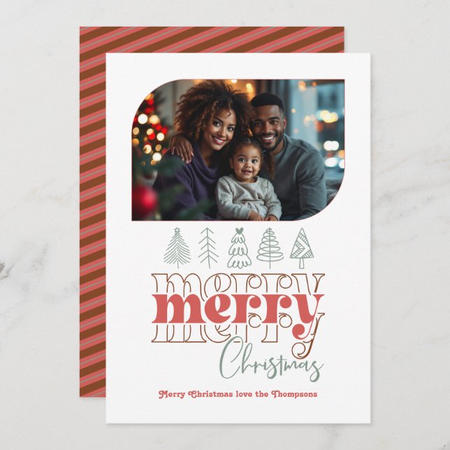 Merry Christmas Tree Doodle Modern Holiday Photo (Front/Back)