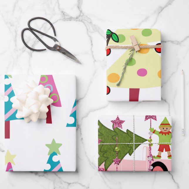 Merry Christmas Tree Elf  Wrapping Paper Sheet (Front)