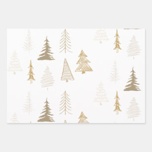 Merry Christmas Tree Falala Brown And Gold Holiday Wrapping Paper Sheet