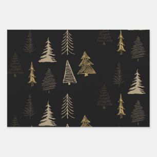 Merry Christmas Tree Falala Brown, Black Holiday Wrapping Paper Sheet