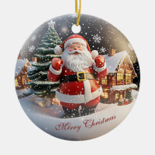 Merry Christmas Tree Falling Snow Santa Clause  Ceramic Tree Decoration