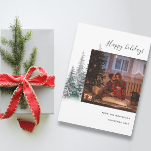 Merry Christmas tree family photo modern happy Holiday Card