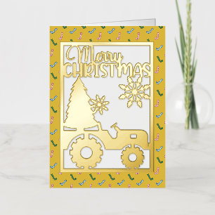 Merry Christmas Tree Farm Faux Papercut Gold Foil Holiday Card