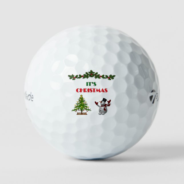Merry Christmas Tree Festive Holiday  Snowman Gift Golf Balls (Front)