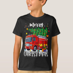 Merry Christmas Tree Firetruck Pajama Firefighter  T-Shirt