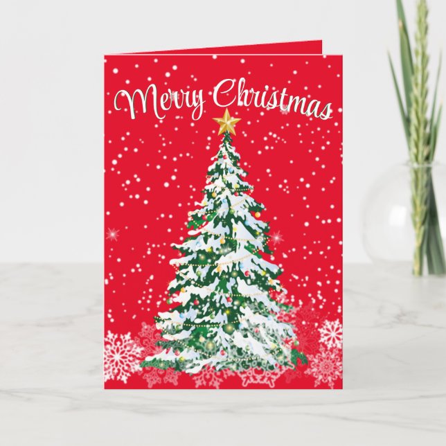 Merry Christmas Tree Folded Greeting Card (Front)