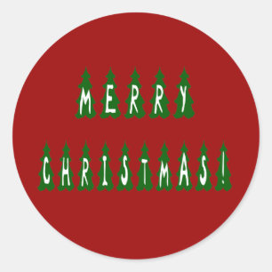 Merry Christmas Tree Font Classic Round Sticker